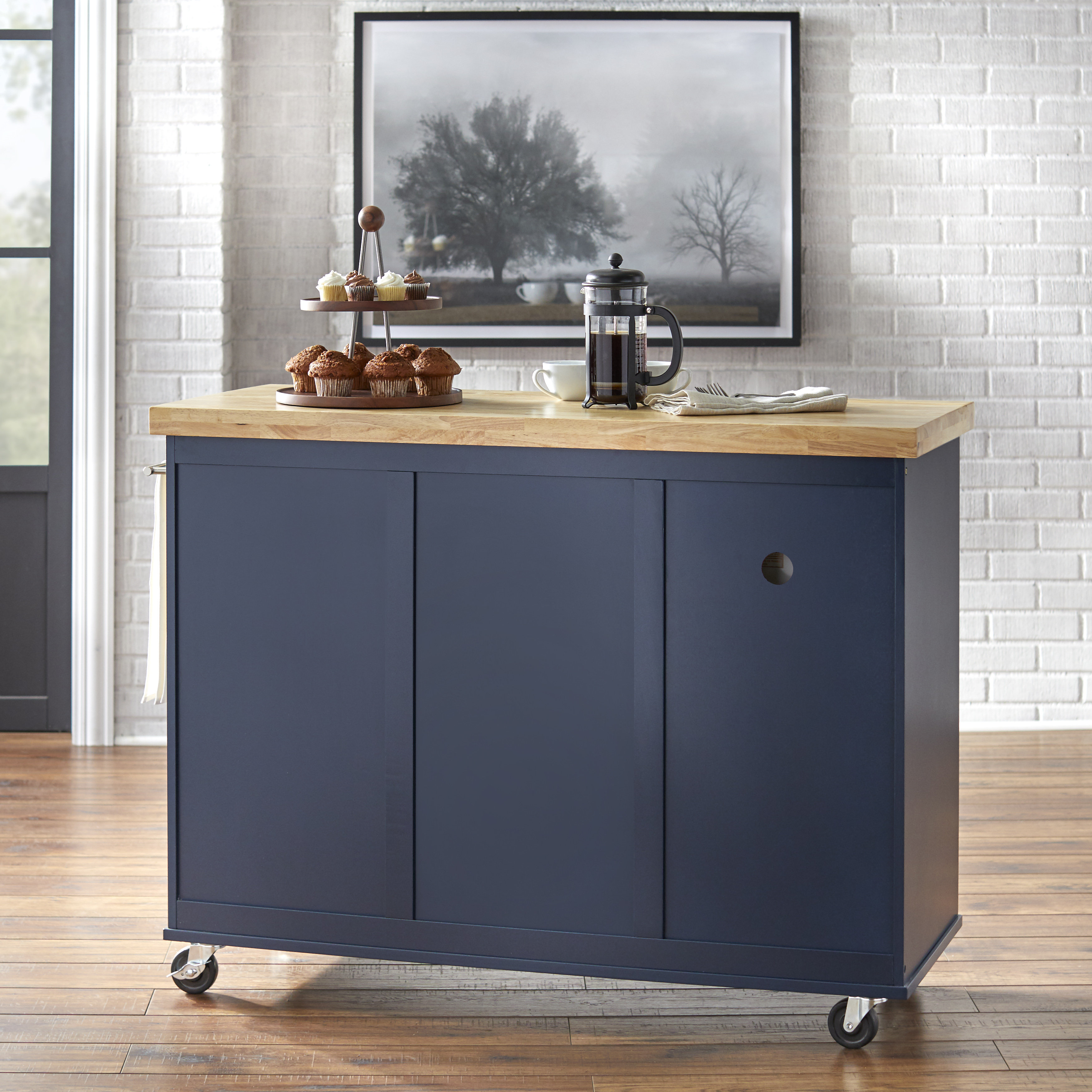Ebern Designs Drolet 48" Kitchen Cart Solid Wood Top & Reviews Wayfair