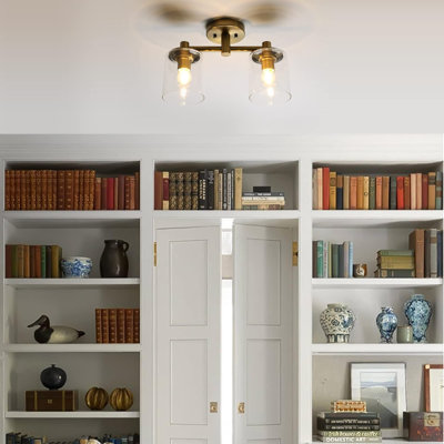 Pathson 2-Light Semi Flush Mount Ceiling Fixture With Glass Shade, Industrial Pendant Lighting For Kitchen, Hallway, Loft, And Bar