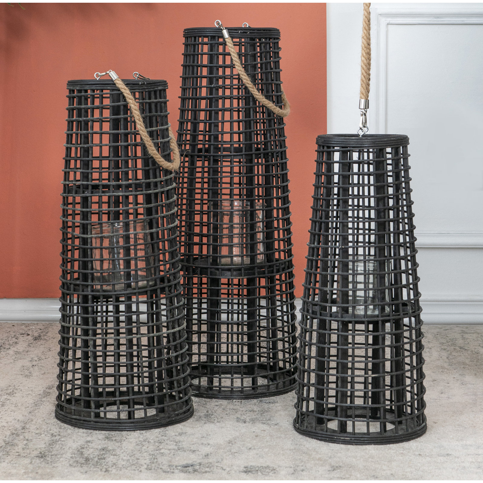 Tracy Bamboo Lantern Candle Holder, 20.9" H x 9.4" W x 9.4"  D