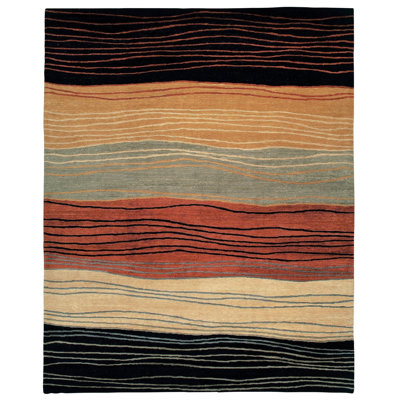 Wool Striped Area Rug in Black/Brown/Red