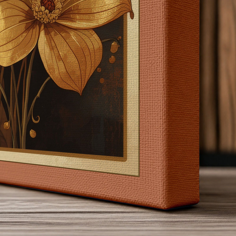 Golden Cosmos Blooms Botanical - Wrapped Canvas, 30x20 - 76.2 x 50.8 cm, Terracotta Border