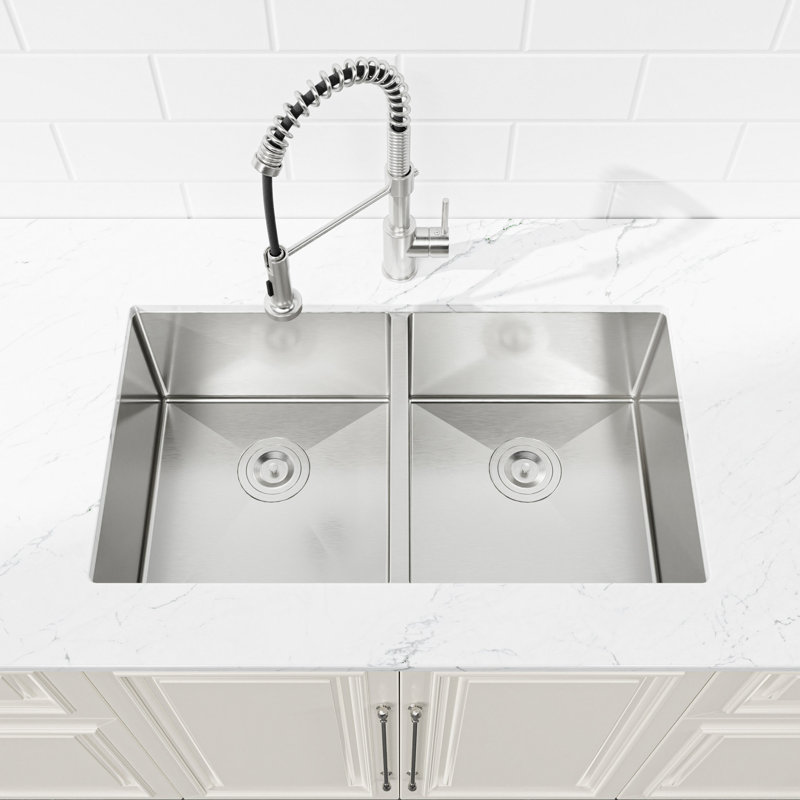 Évier de cuisine encastré à double cuve, lavabo encastré à la main brossé (évier seulement)