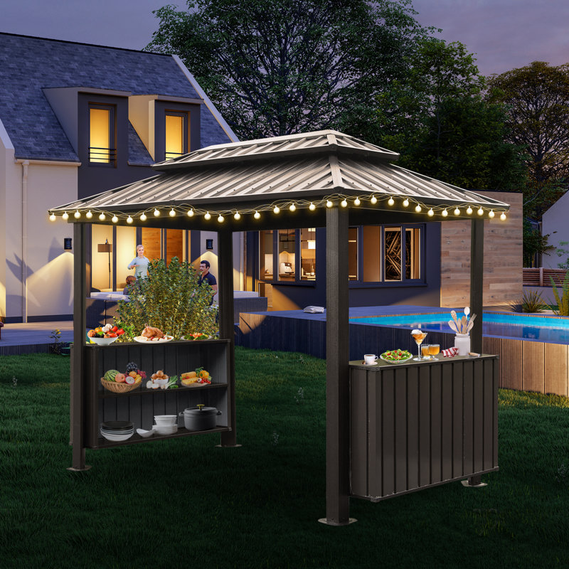 6 x 10 FT Hardtop Metal Grill Gazebo, Brown