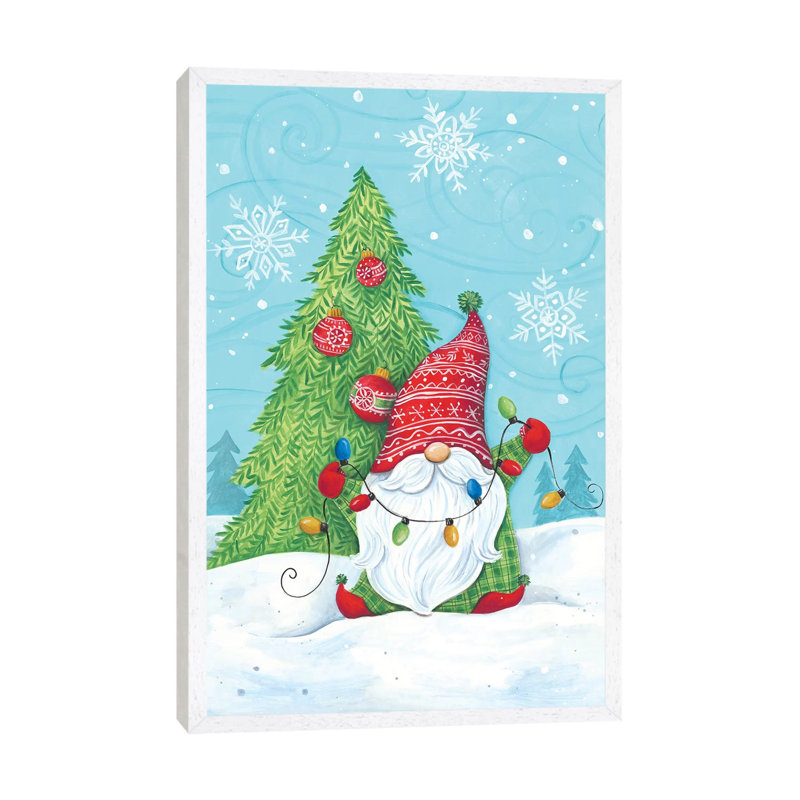 Elf Gnome With Lights by Diane Kater - Print on Canvas, 66.04cm H x 45.72cm W x 3.81cm D, White Framed