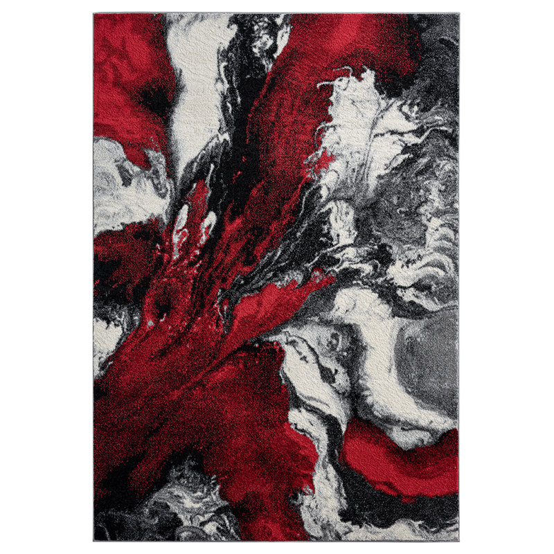 Tapis abstrait rouge / gris, Rectangle 7 pi 9 po x 9 pi 11 po