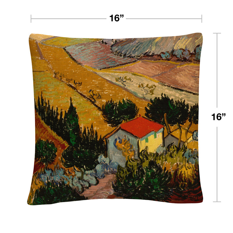 Vincent Van Gogh Landscape with House 16" Square Polyester Throw Pillow