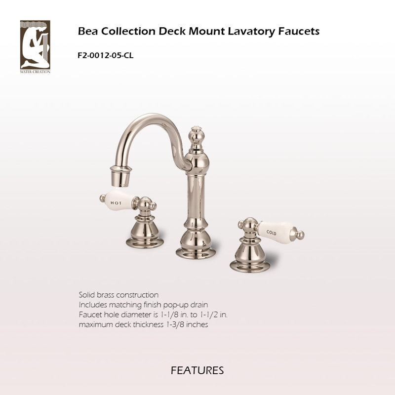 High Arc Torch Widespread Bathroom Faucet with Drain Assembly, Brushed Nickel, Porcelain Lever (Labeled)