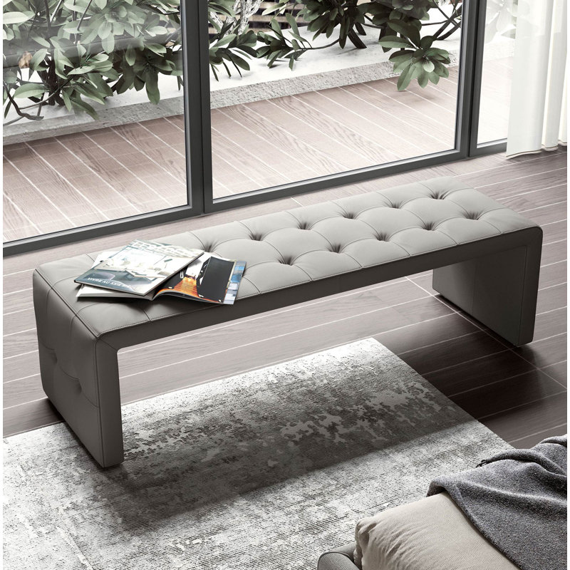 Vasili Genuine Leather Bench, Warm Gray