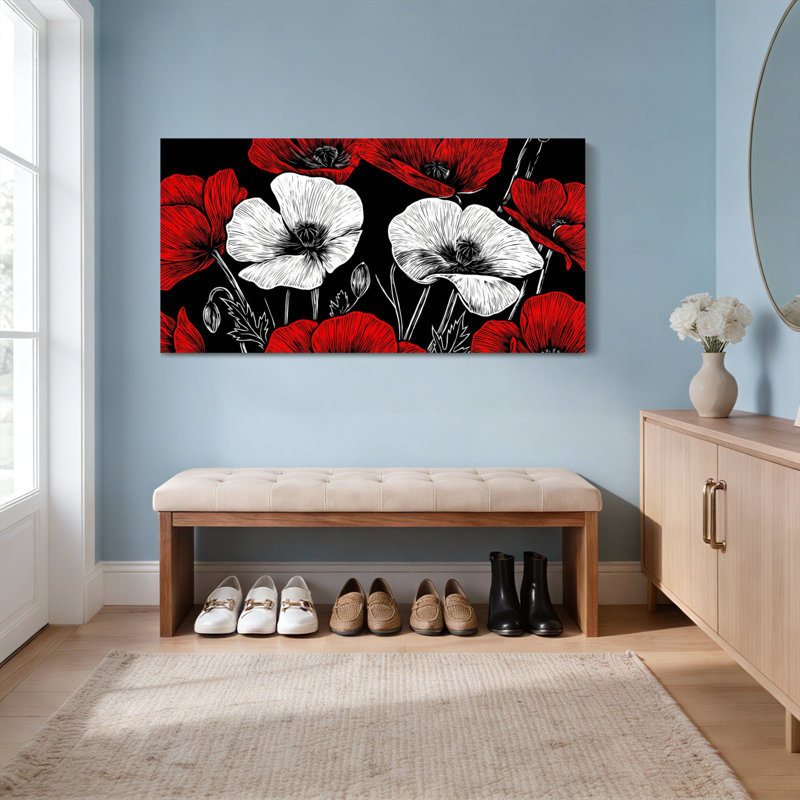«Red and White Poppy», ensemble de 1 reproduction d'art sur toile tendue sur toile, 3216