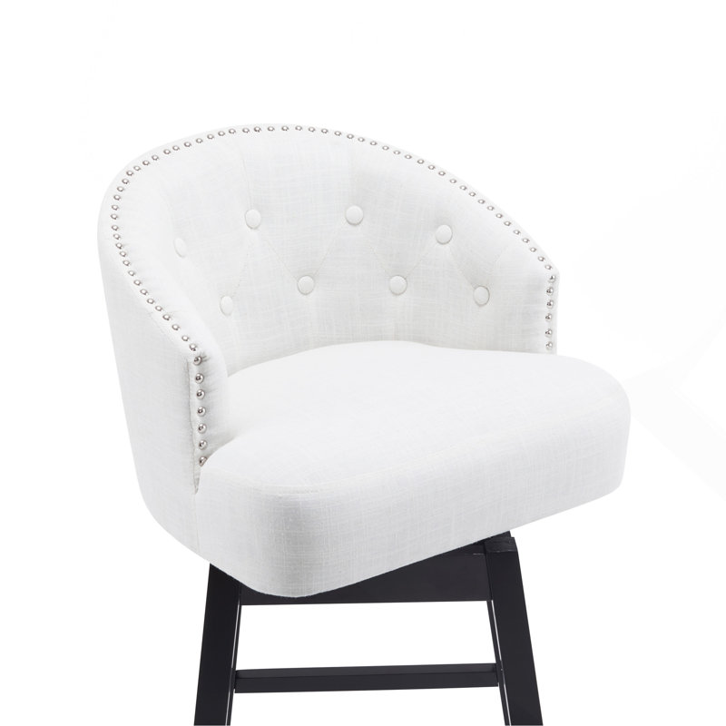 Ensemble de 2 tabourets de comptoir pivotants de 33,25 po, avec tabourets de bar à hauteur de comptoir avec structure en bois d'hévéa massif, dossier, repose-pieds, tabourets de bar sans accoudoir pour bar personnel, comptoir de cuisine, noir et beige