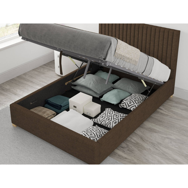 Chevy Upholstered Ottoman Storage Bed, Kingsize (5'), Chocolate
