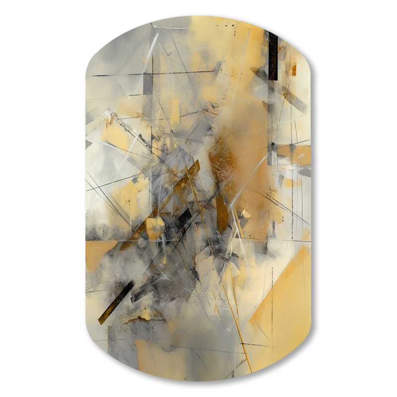 Yellow And Grey Beyond The Canvas II - Abstract Painting Asymmetrical Metal Wall Art for Living Room, Yellow Cylinder Metal Art Print
