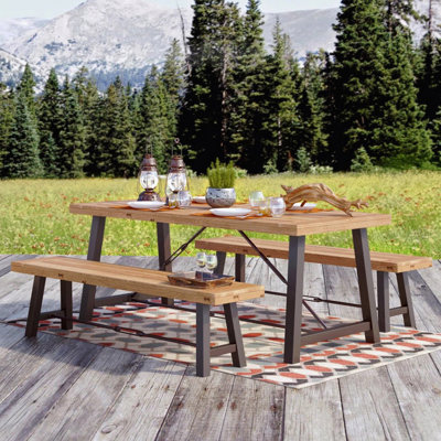 3 Piece Wood Dining Set, Outdoor Patio