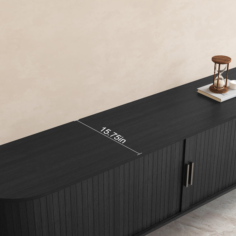 Meuble télé moderne avec porte coulissante, 63'', Noir, noir, noir, noir