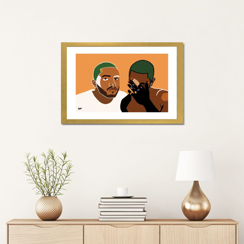 « Frank » par Bria Nicole-impression d’art graphique, H 16 po x l 24 po x P 1 po, Papier encadré doré, Blanc