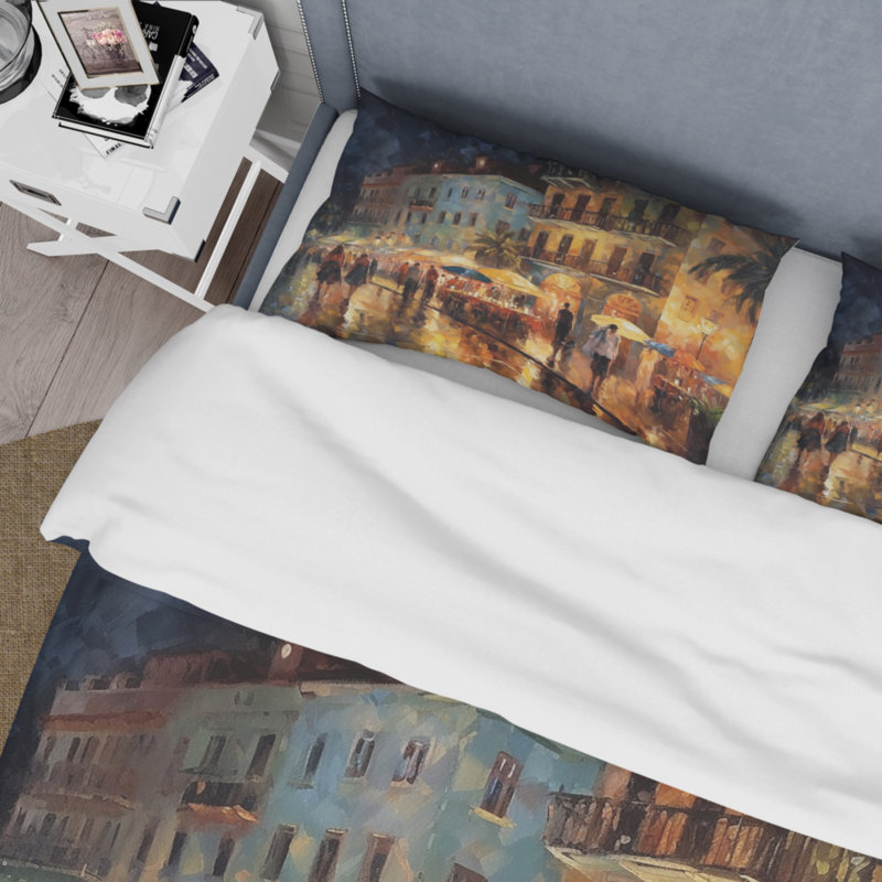 Brown and Green Cityscape Microfiber Duvet Cover Set