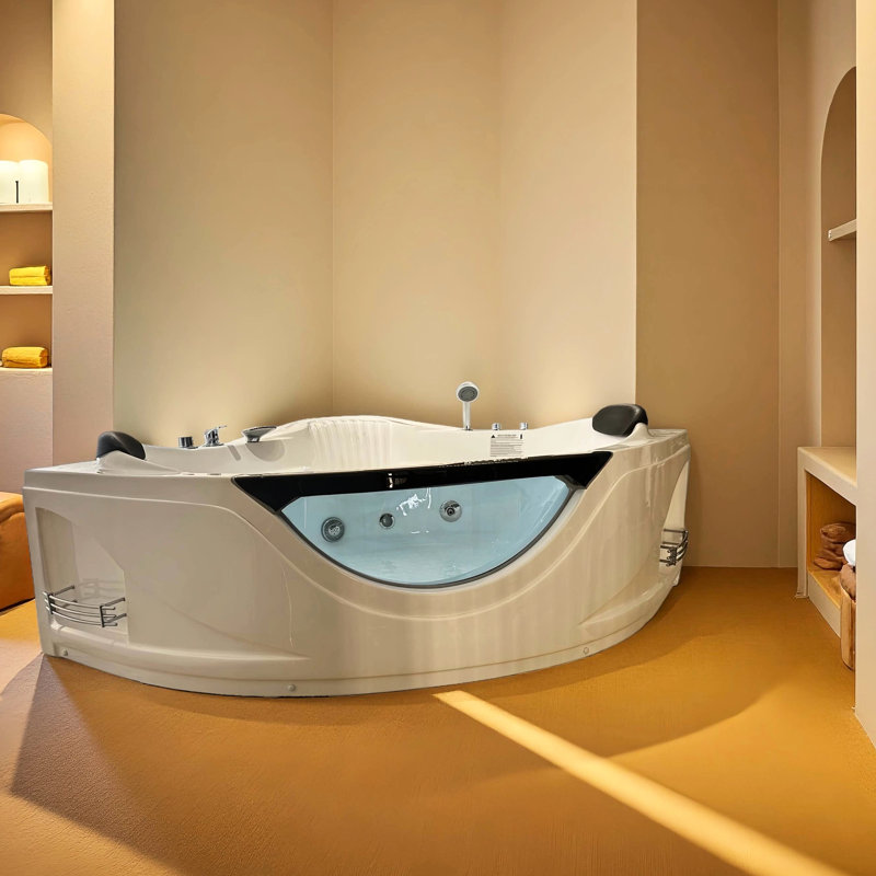 Baignoire à jets de coin de 59 po avec 6 jets, pompe Ul et lumières, idéale pour les intimes en couple. Système de baignoire à réglage hydraulique pour 2 personnes, confortable, favorisant un sommeil profond