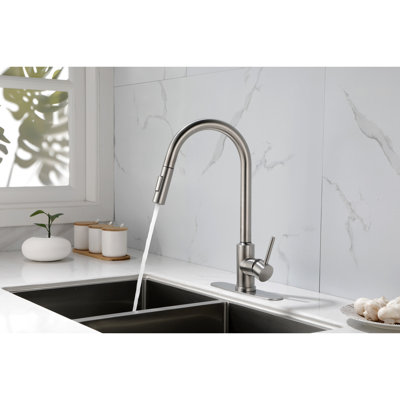 Matt Black Kitchen Faucet With Pull Down Spray Head - Stainless Steel, 360 Rotating Nozzle, Corrosion And Rust Treatment, Single Handle For Convenient Water Flow Temperature Management Steel Coating,