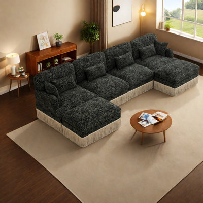 Spacious 131.5 Inch U Shaped Sofas, Chenille Modern Style For Home