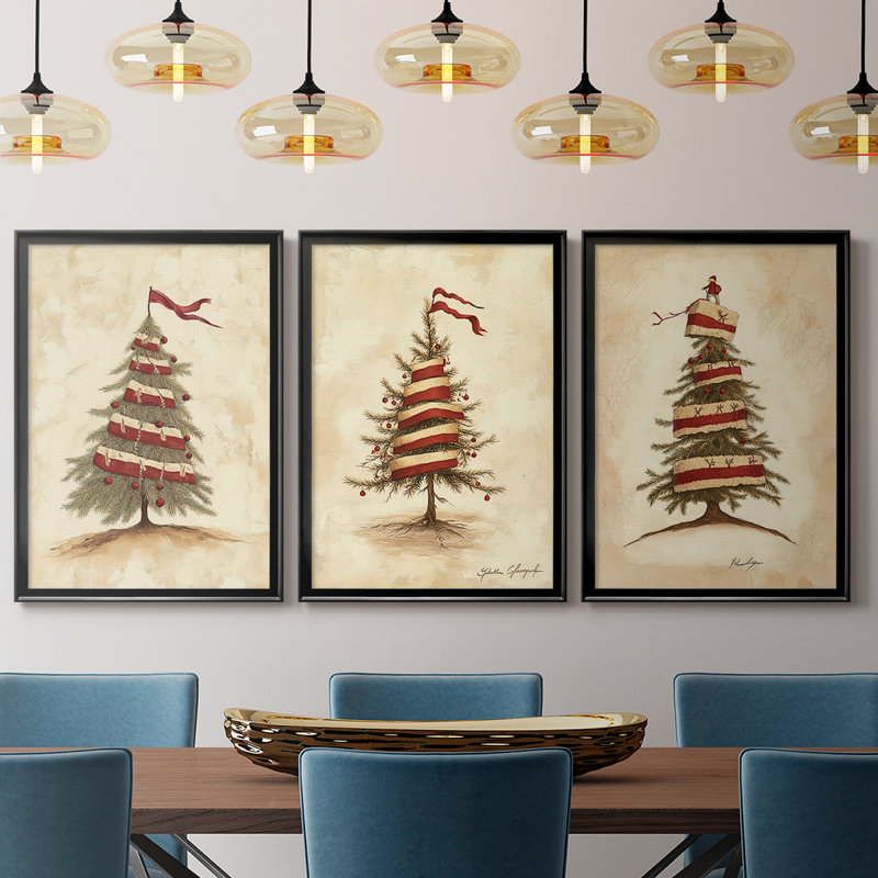 Christmas Holiday Art CDLVI - Toile tendue avec châssis sur mesure - 3 pièces, Noir, noir, noir, noir, H 30 po x l 63 po