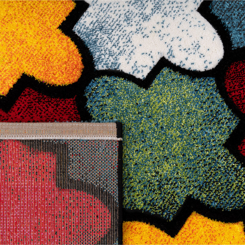 Tapis géométrique rectangulaire en polypropylène tissé à la machine en brun / vert / bleu / rouge