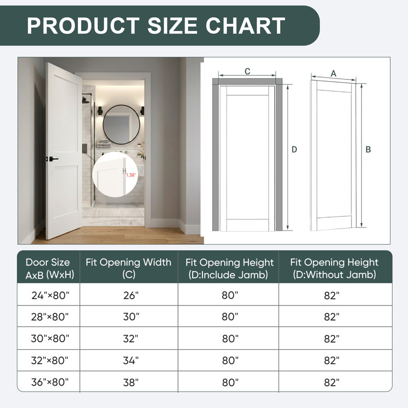 Porte intérieure pré-suspendue à droite 36 po x 80 po avec ensemble de poignées démontables et charnières en nickel satiné, porte intérieure à 2 panneaux creux avec alésage et charnière pour la salle de bain, le garde-manger, la porte intérieure de la buanderie