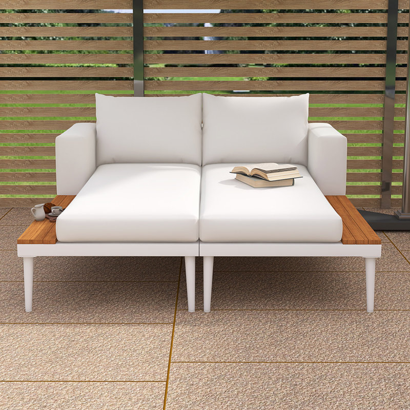 Méridienne double 55 po, Blanc, Beige