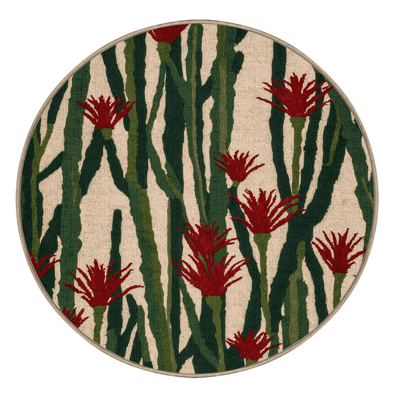 Tapis botanique brun lavable à la machine, Rond 4 pi