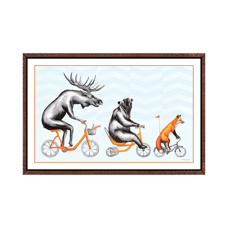 Forest Animals Trio 1 Piece Painting on Canvas, 45.72cm H x 66.04cm W x 3.81cm D, Classic Brown Wood Floater Framed