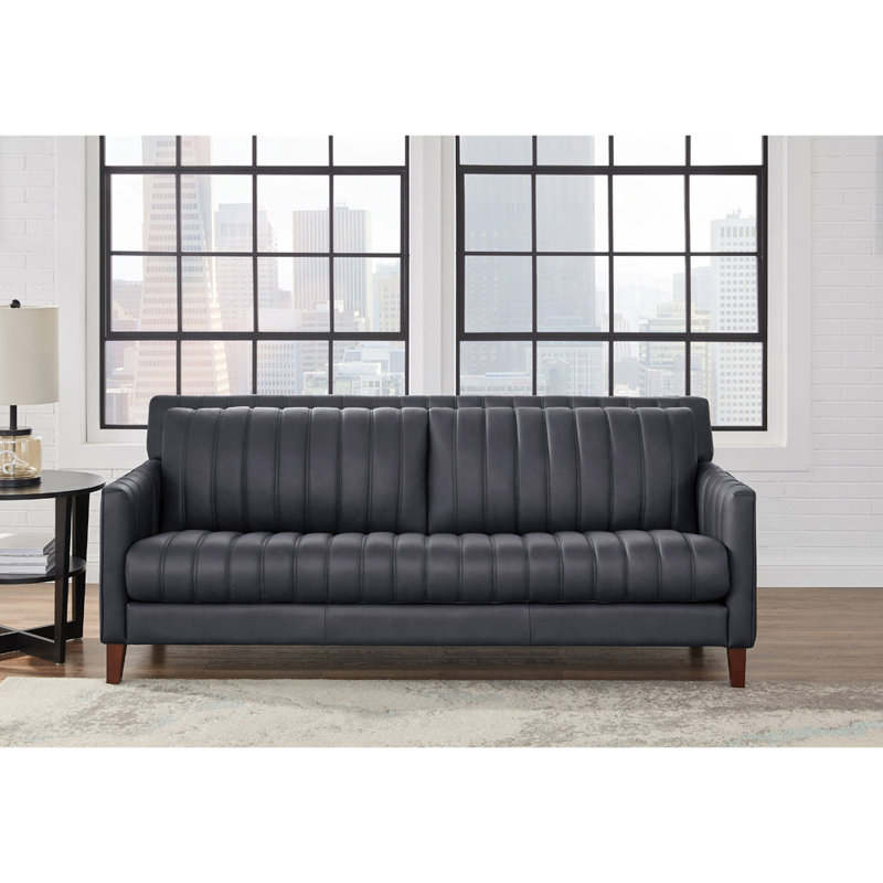Darlena Top Grain Leather Sofa Couch, Ennis Gun Powder