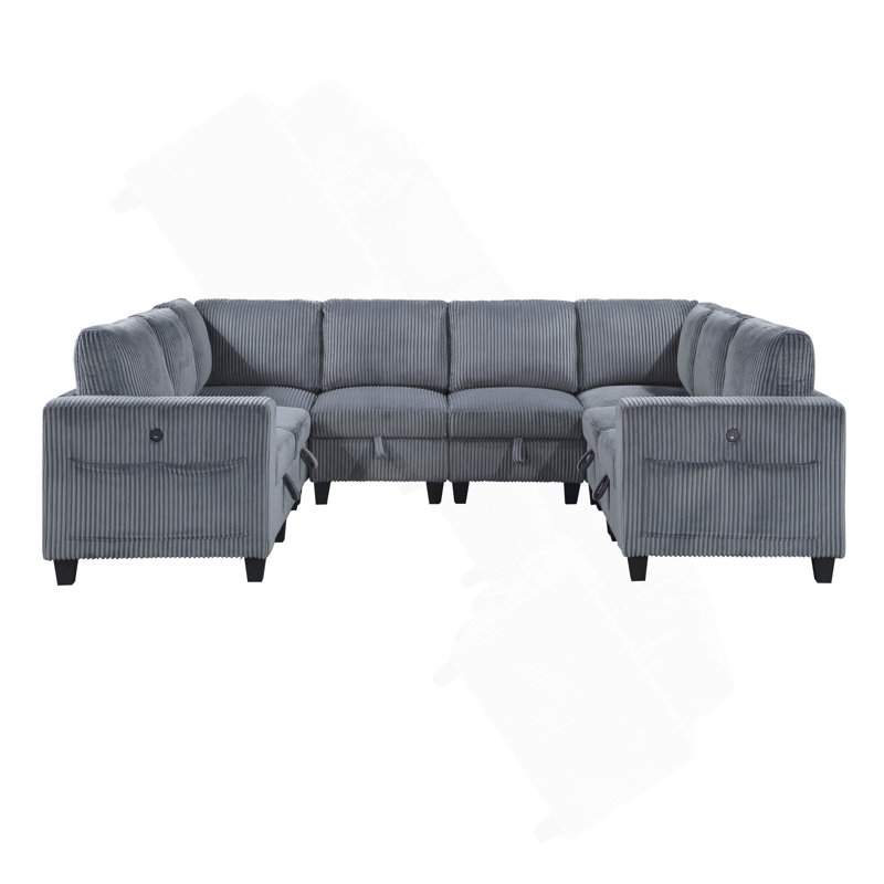 8-Piece Modular Sectional With Storage Seats, Dark Gray Corduroy