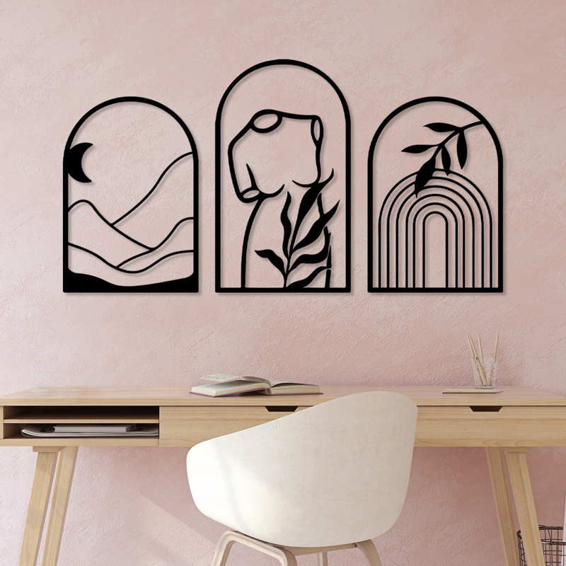 Stylish Decorative Metal Wall Accessory Set (3 Pieces), Black, 22.8 x 15.7 inches (2 Pieces) & 27.2 x 15.7 inches (1 Piece) | Durable 1.5 mm Metal Body | Perfect for Modern Home Décor & Office Spaces, Eye-Catching Design