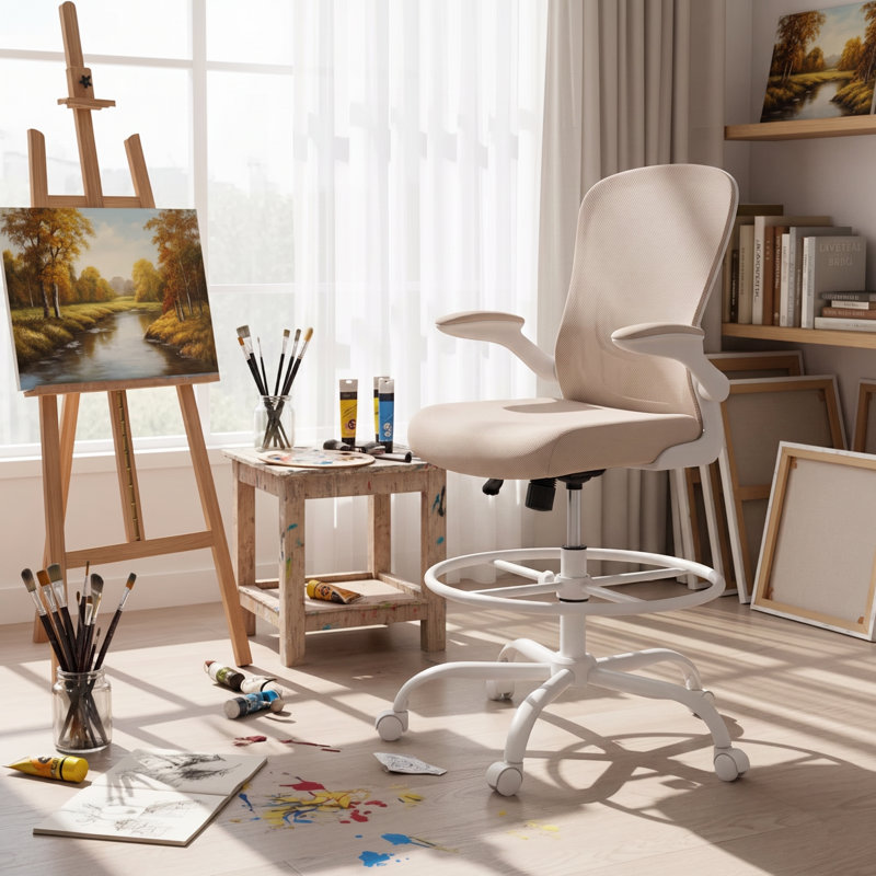 Chaise de dessinateur en maille Laquon , Blanc