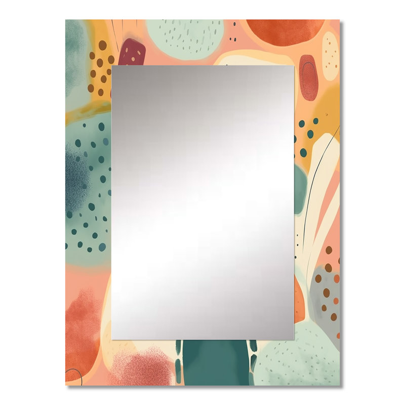 Motif orange amusant de formes I - miroir décoratif géométrique, miroir mural orange, impression d'art en métal