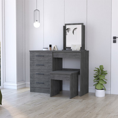 Coiffeuse 4 tiroirs avec tabouret en chêne fumé Stonington