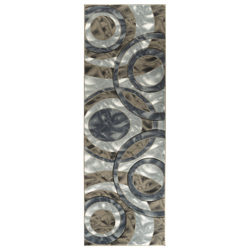 Tapis abstrait gris / ivoire Adonia, Tapis de couloir 2 pi 8 po x 11 pi 10 po