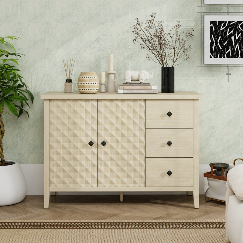 Armoire de rangement moderne à 2 portes et 3 tiroirs avec portes en relief