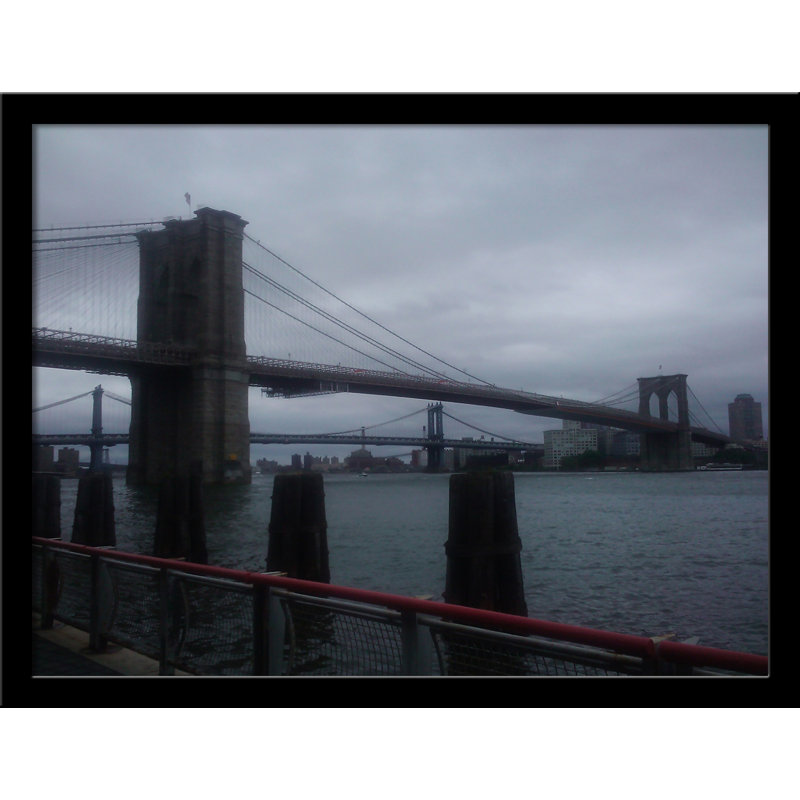 Pont de Brooklyn - impression d'art graphique, H 14,5 po x l 20,5 po x P 1,25 po, Papier encadré noir