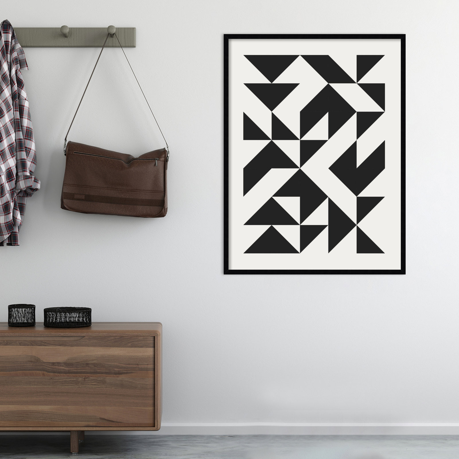 Bauhaus Barn Quilt Black Print, Black, 41" H x 31" W x 1" D