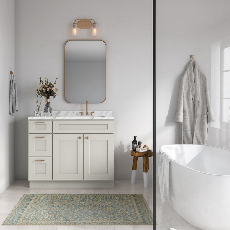 Meuble-lavabo de salle de bain en bois massif prêt à assembler de 42 po seulement - comptoir non inclus, Crème Shaker