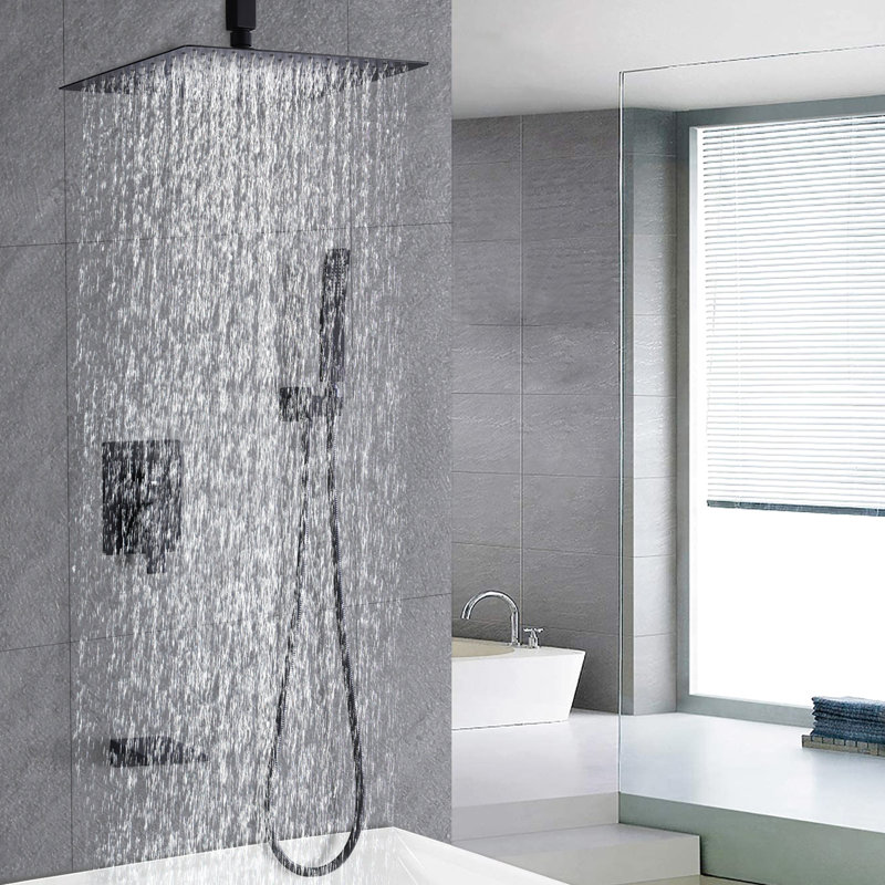 Ensemble de fabrication de douche 12 pouces, noir mat, acier inoxydable, avec douchette et douchette, fixation murale 12 po