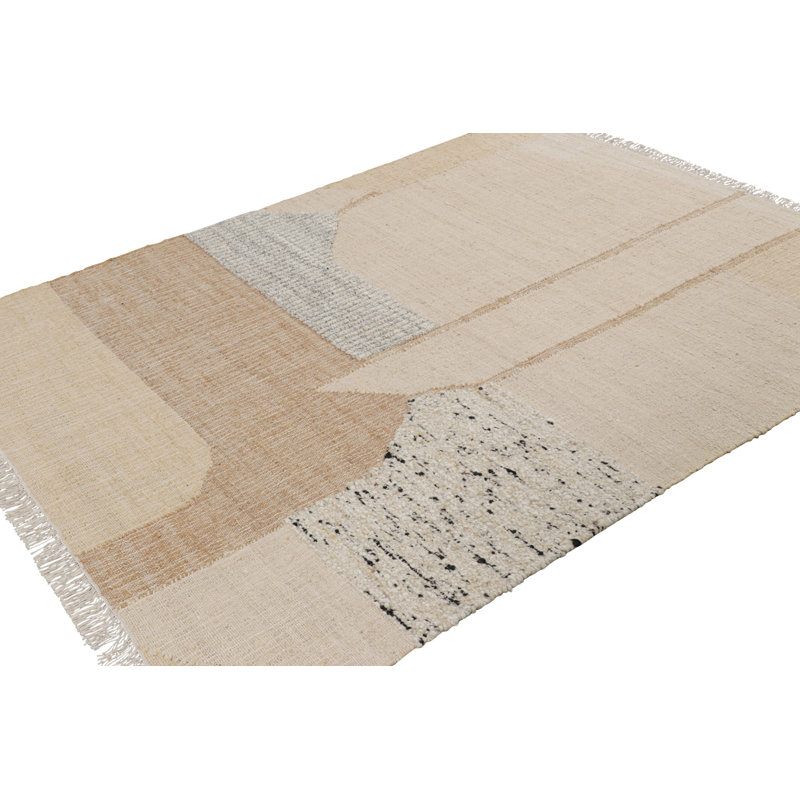 Rug & Kilim’S Abstract Flatweave With Cream And Beige Geometric Patterns, Rectangle 6' x 8'