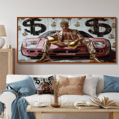 All Gold Everything Male Boxer On Exotic Car - Boss Man Wall Art Print