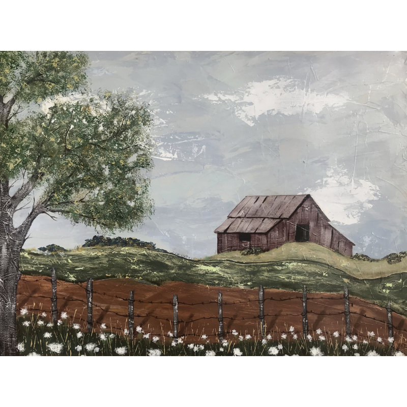 Red Barn In A Field by Jade Reynolds - Wrapped Canvas Print, 30 cm H x 46 cm W