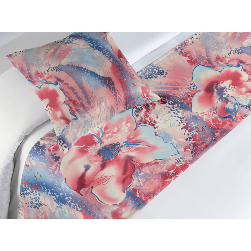 Ensemble de chemin de lit Ambesonne Nature Fleurs tropicales Grungy Art corail foncé et bleu, Lit simple
