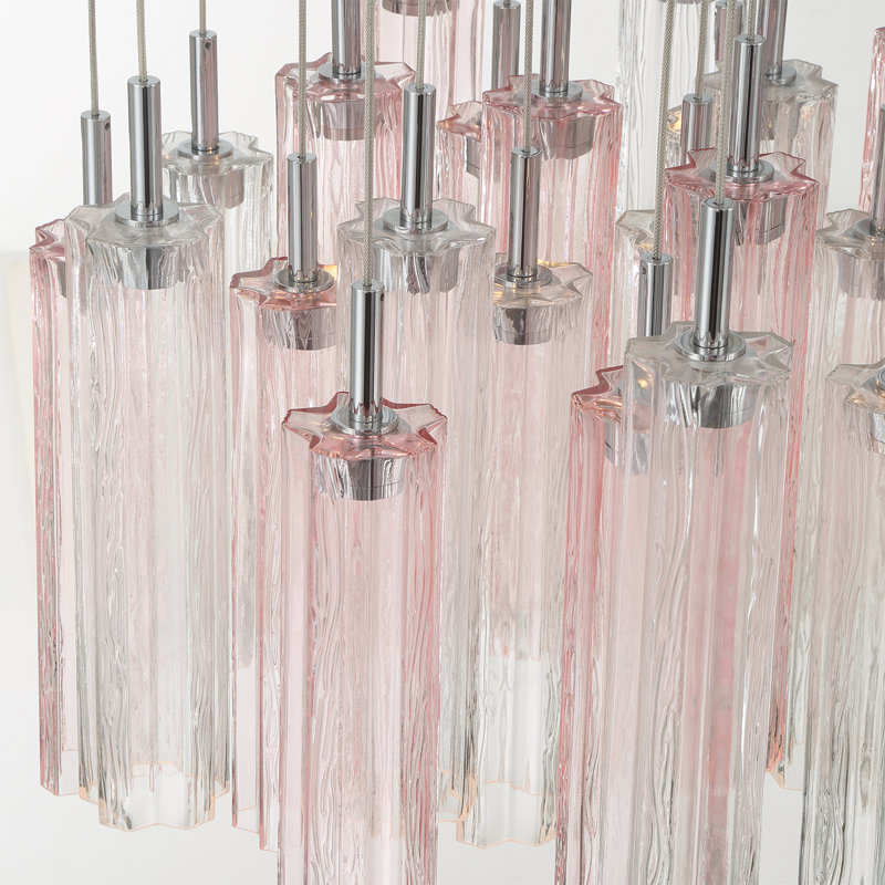 Luminaire suspendu multi-lumières DEL Delaney, H 136,75 po x l 26 po x P 26 po, Rose / transparent, Chrome poli