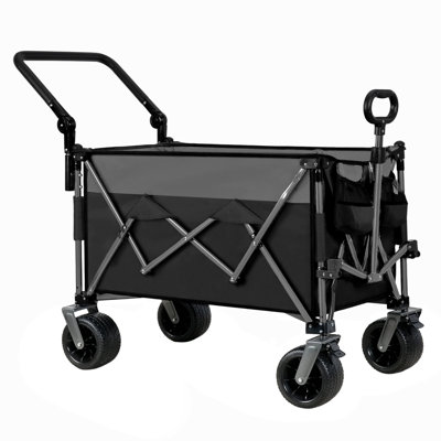 36"W Heavy Duty Folding Utility Wagon Cart, Steel Frame Push Pull Wagon with 360° All-Terrain Brake Wheels & Adjustable Handle, Large Capacity for Camping Beach Grocery Gardening