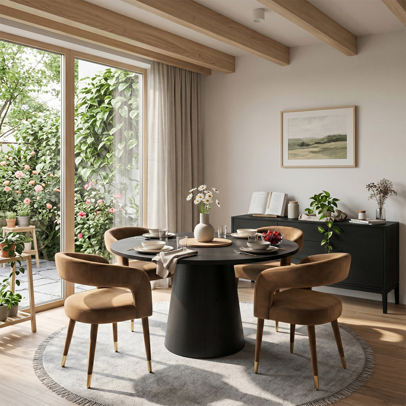 Ensemble de table de salle à manger extensible Modern 47 "à 83" avec chaises rembourrées en velours, Chameau