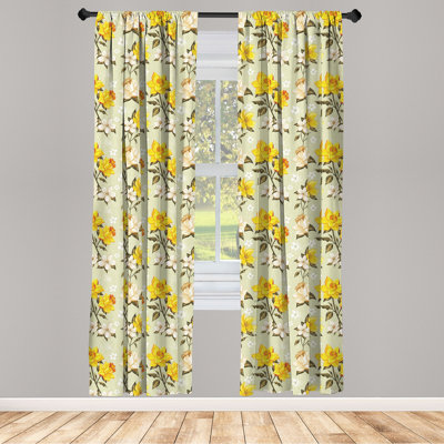 Flower Semi-Sheer Rod Pocket Curtain Panels