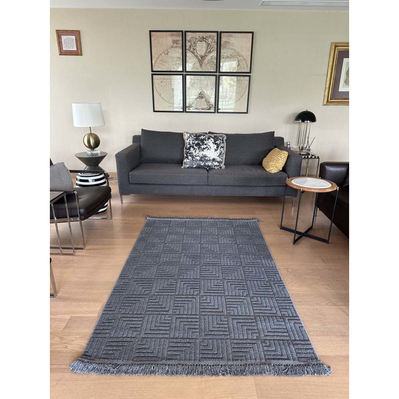 Tapis gris en polypropylène à motif géométrique Sierra, Tapis de couloir 4 pi x 9 pi 11 po